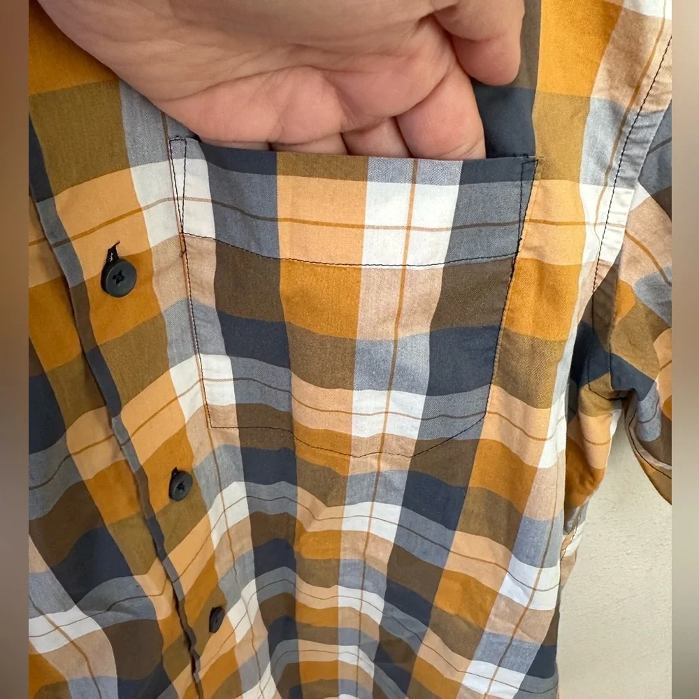Arc'teryx Brohm Yellow Gray Plaid Button Up Short Sleeve Casual Shirt Size Small - Picture 10 of 10